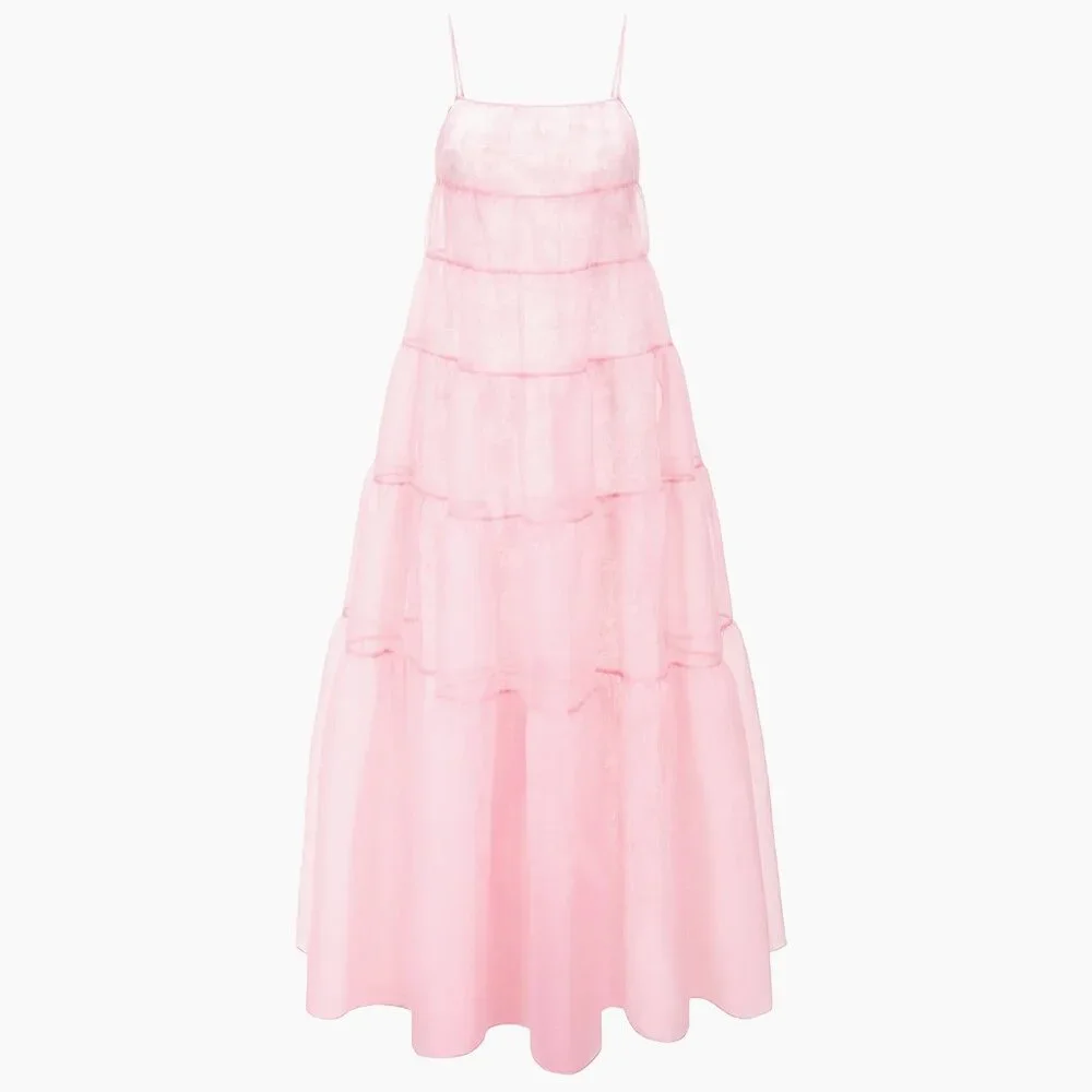 STAUD Pink Strapless Tiered Tulle Maxi Dress - Picture 11 of 13